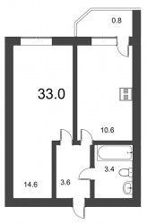 Однокомнатная квартира 32.2 м²