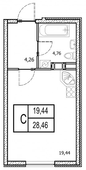 Студия 28.46 м²