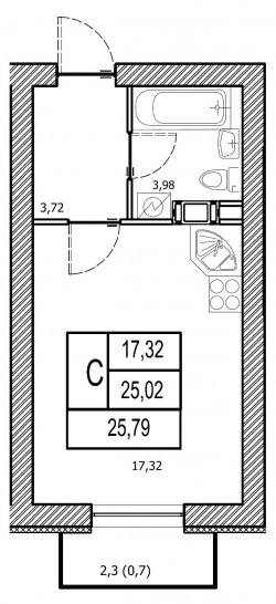 Студия 33.79 м²