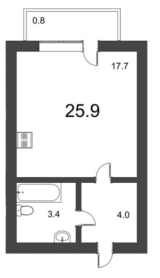 Студия 25.1 м²