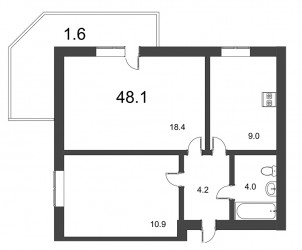 Двухкомнатная квартира 46.5 м²