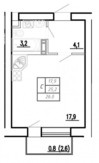 Студия 33.2 м²
