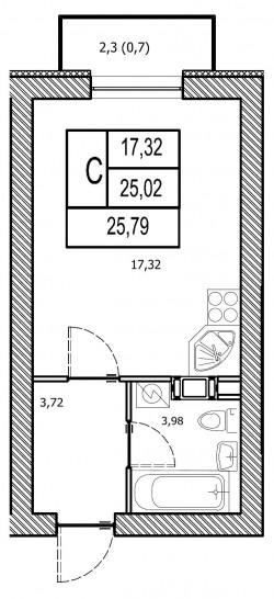 Студия 25.7 м²
