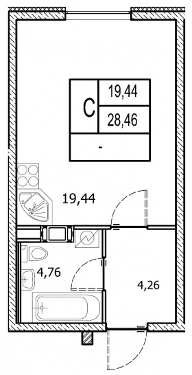 Студия 28.46 м²