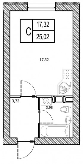 Студия 25.02 м²