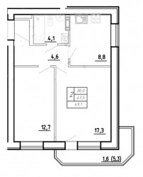 Двухкомнатная квартира 47.5 м²