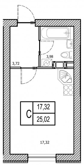Студия 25.02 м²