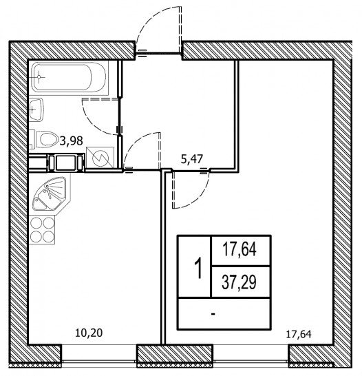 Однокомнатная квартира 37.29 м²