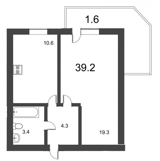 Однокомнатная квартира 37.6 м²
