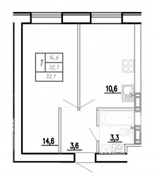 Однокомнатная квартира 32.4 м²