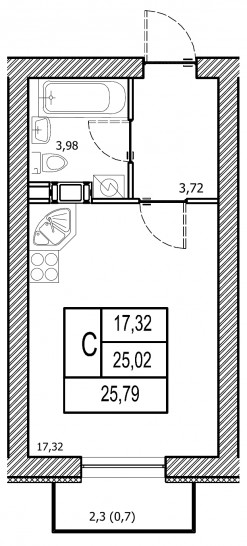 Студия 25.72 м²